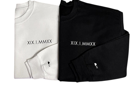 Sweat personnalisé couple date chiffres romains et initiales